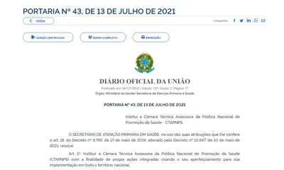 DEPROS institui a Câmara Técnica Assessora  da Política Nacional de Promoção da Saúde CTAPNPS